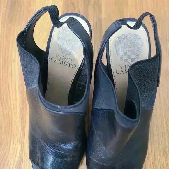 Vince Camuto Black Leather Wedge Open Toe Bootie Shoes Size 8.5 - Picture 6 of 11